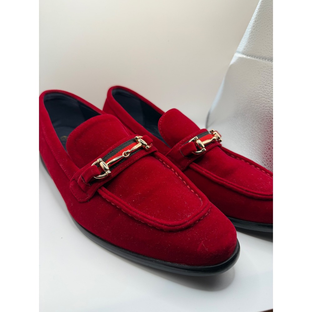 Metro Charm Mens Red Velvet Horsebit‎ Loafers Dress Shoes Size 9.5 MC-THOR-05